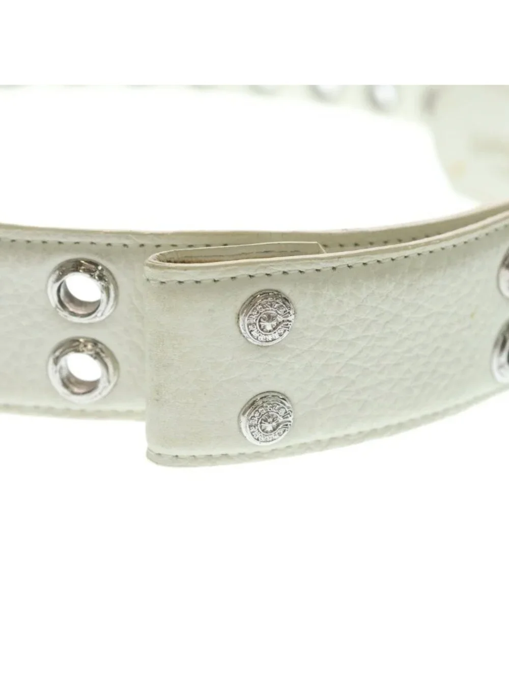 Chrome Hearts Strap Dbl Grommet Double Leather Belt White 34